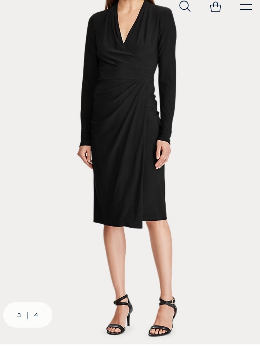 Lauren Ralph Lauren Black Long-Sleeve Draped Jersey Dress